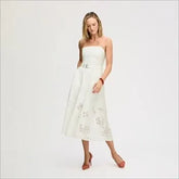 Strapless Belt Eyelet Midi Dress