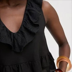 Sleeveless V Neck Flounce Top