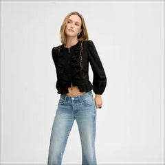 Lace Insert Ruffle Top