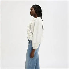 Lace Insert Ruffle Top
