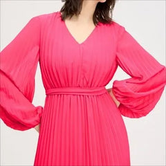 Long Sleeve Plisse Maxi Dress