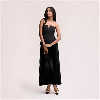 Strapless Pleated Maxi Dress