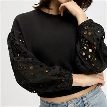 Drop Shoulder Combo Long Sleeve Top